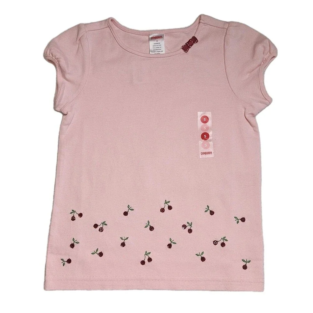 Vintage Gymboree Top Girls Size 5 Pink Cherry Pie Sequins T Shirt Y2K NWT